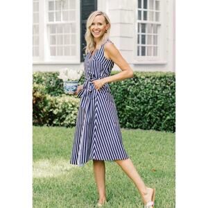Draper James Miranda Wrap Dress Awning Stripe blue